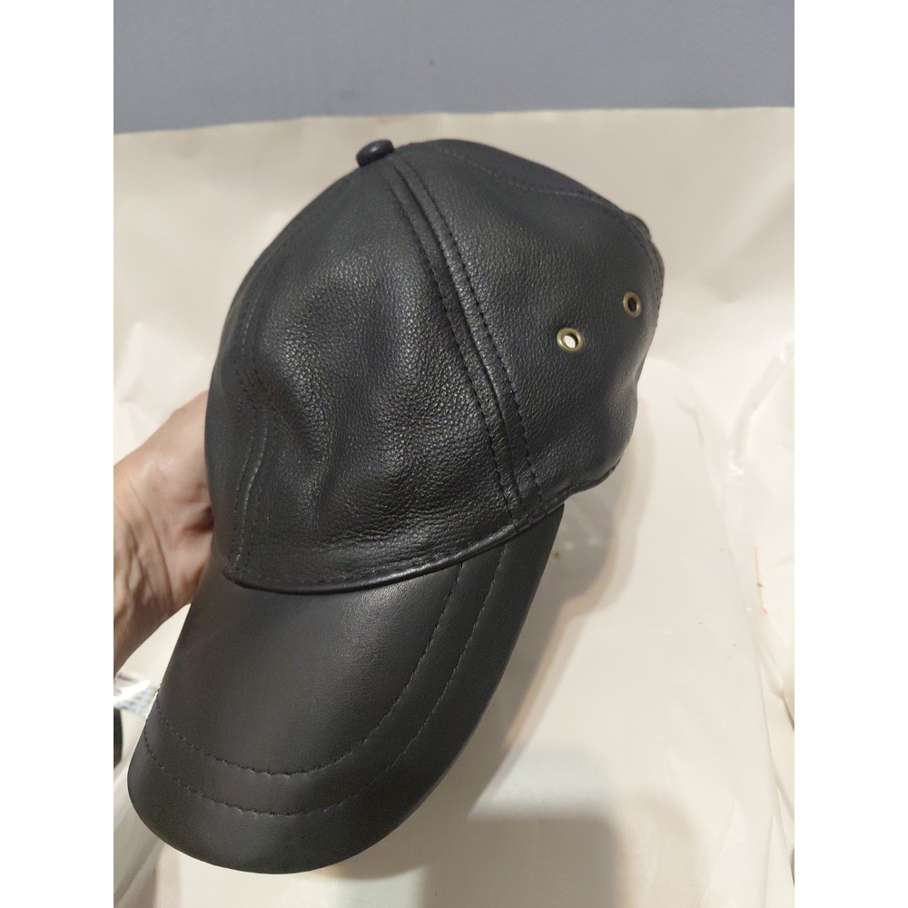 Black Leather Hat Dorfman Pacific 100% Genuine Adj One Size Motorcycle Biker